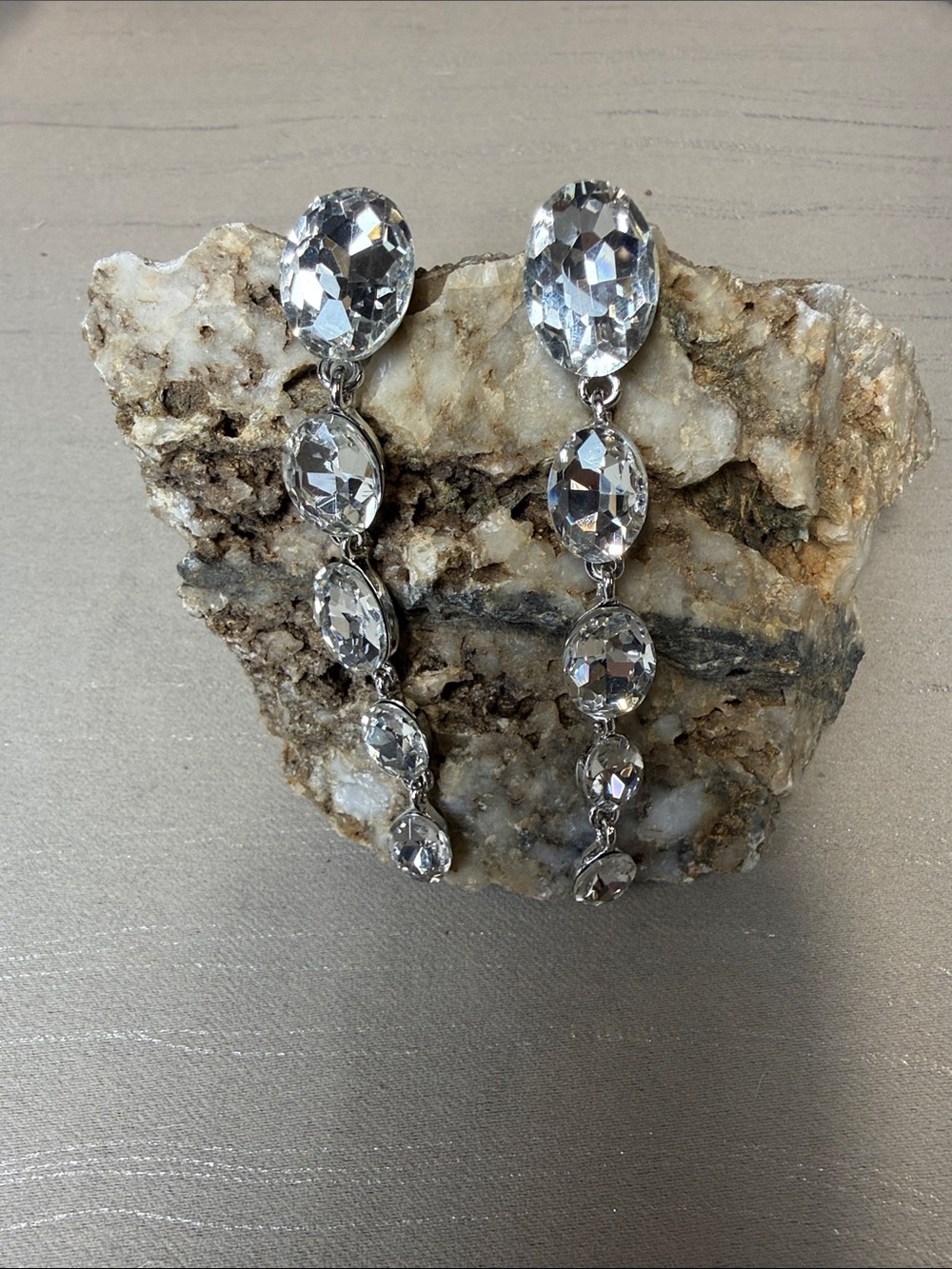 Crystal Drop Statement Earrings - Silver Clear Sparkle